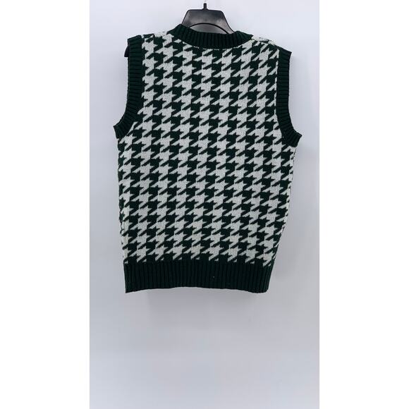 SHEIN Women's Dark Green-White Houndstooth V-Neck Knit Sweater Vest SZ M - Picture 2 of 10